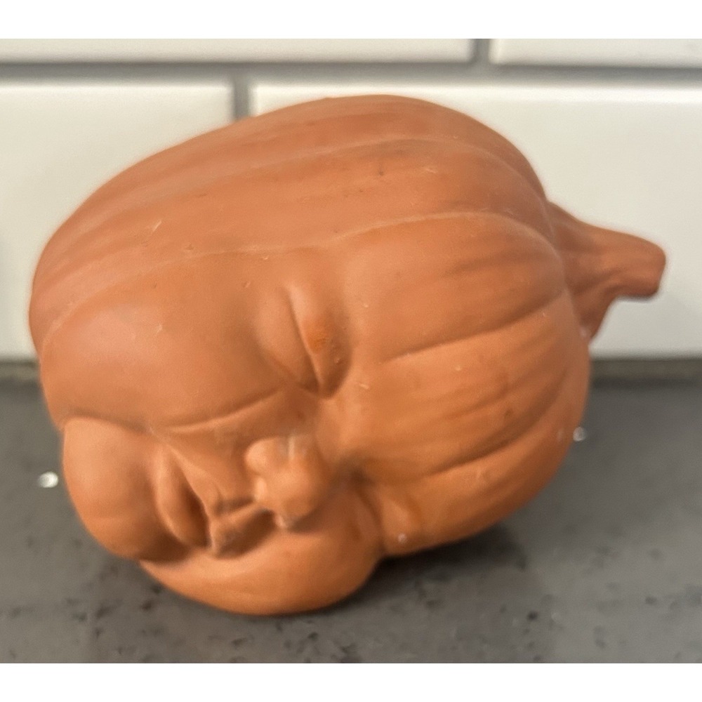 Vtg Terracotta Pumpkin Sleeping Baby Head Figure Figurine Fall Halloween‎